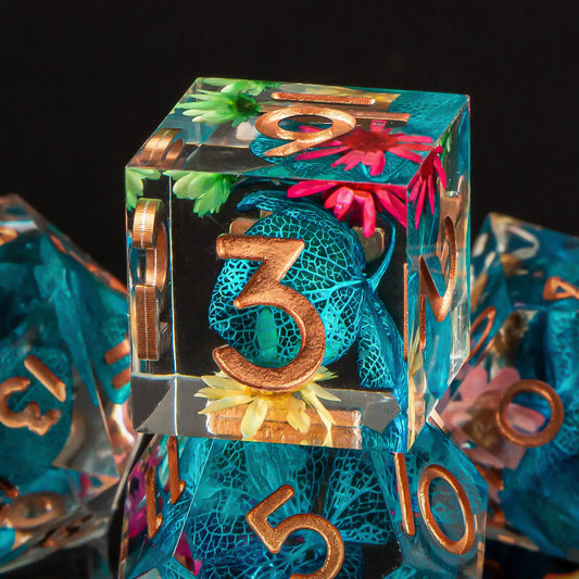 7 Piece Resin Dice Set with Flowers